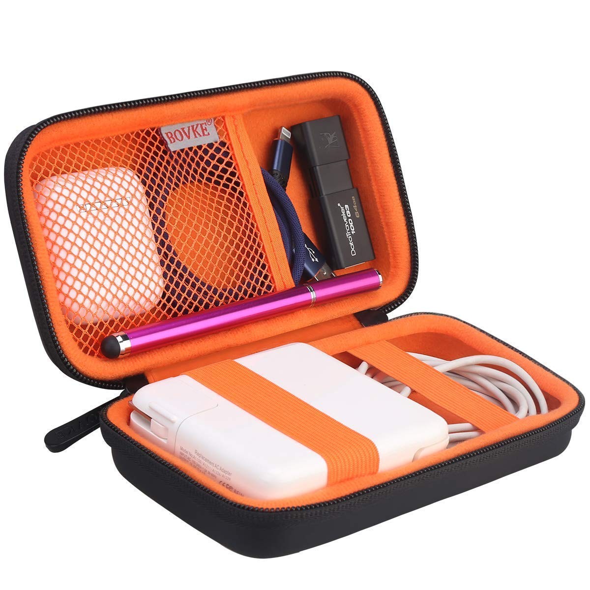 BOVKE PU Hard Travel Case for MacBook Air Pro Power Adapter Small, A_Black