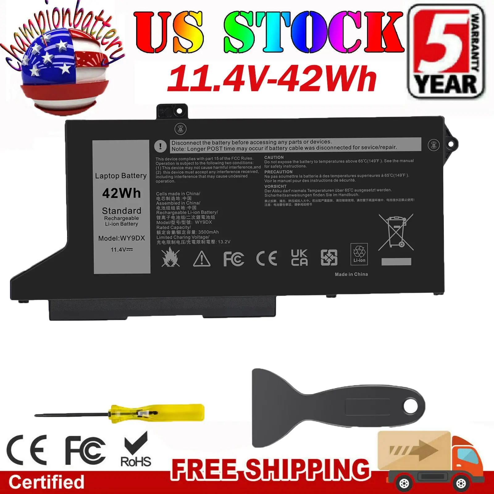 42WH WY9DX Laptop Battery For Dell Latitude 5420 5520 005R42 0M3KCN 01K2CF