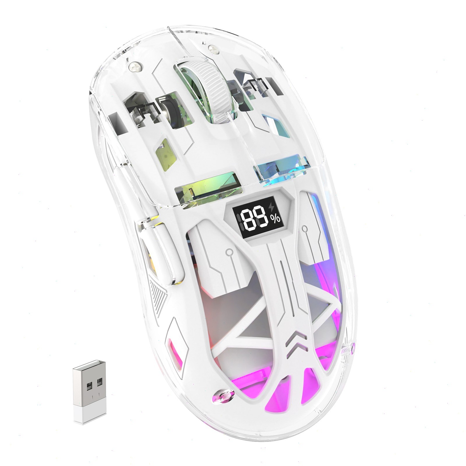 RGB Wireless Mouse, 4000DPI BT & 2.4G Silent Gaming Mouse with Battery Display