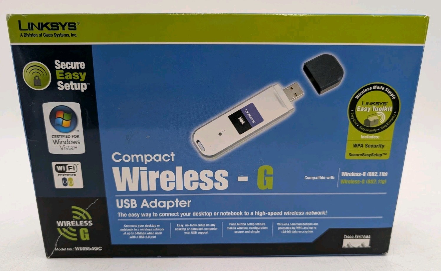 Linksys WUSB54GC Compact Wireless-G USB Network Adapter, Brand New 
