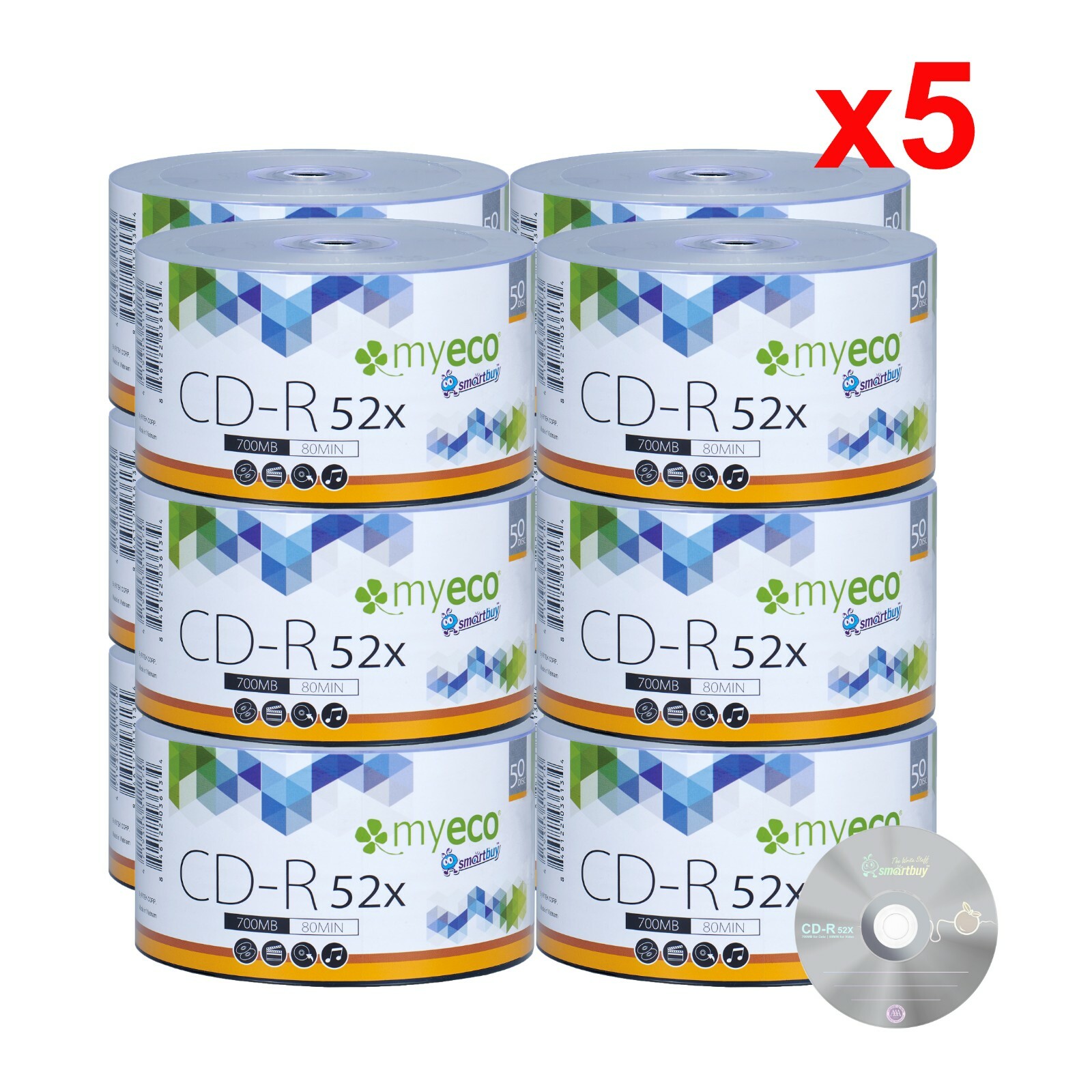 3000 Pack MyEco CD-R CD 52X 700MB 80Min Economy Logo Blank Recordable Media Disc