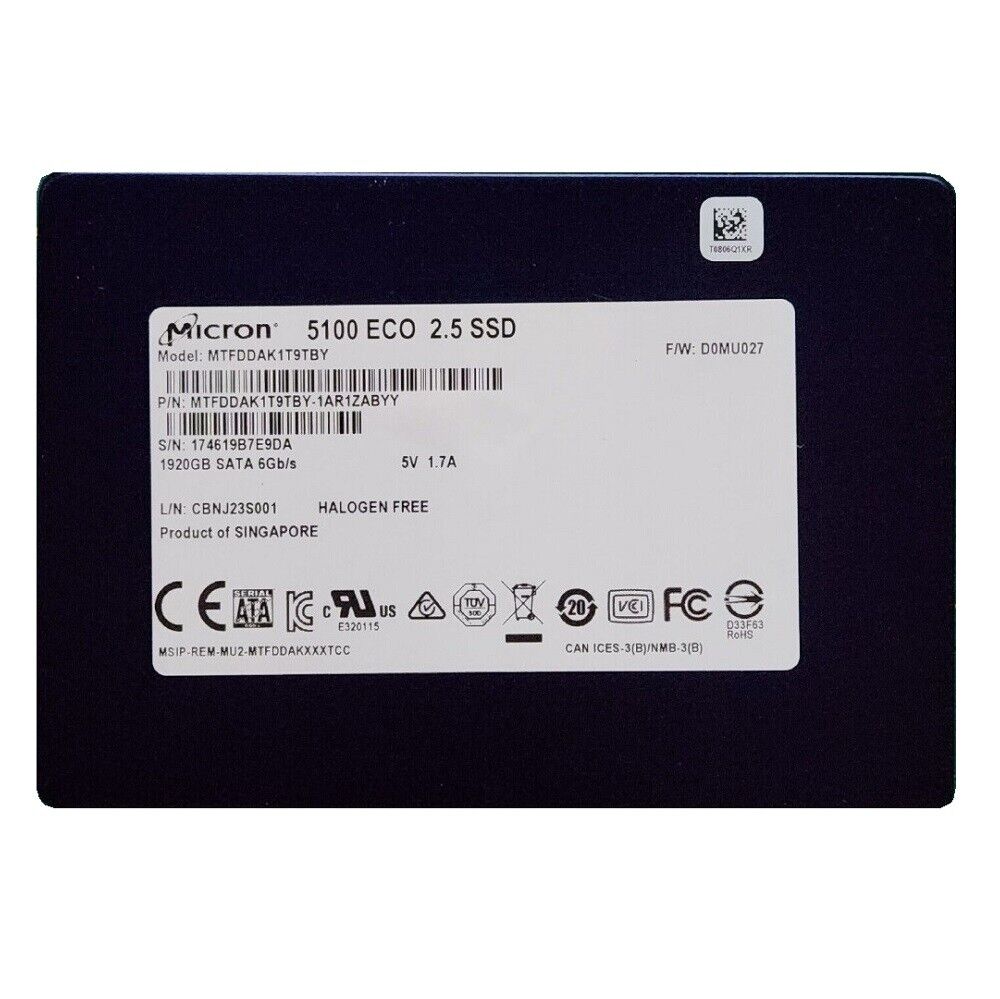 Micron 5100 ECO 7.68TB SSD 2.5\'\'  SATA III 6Gb/s MTFDDAK7T6TBY-1AR1ZABYY