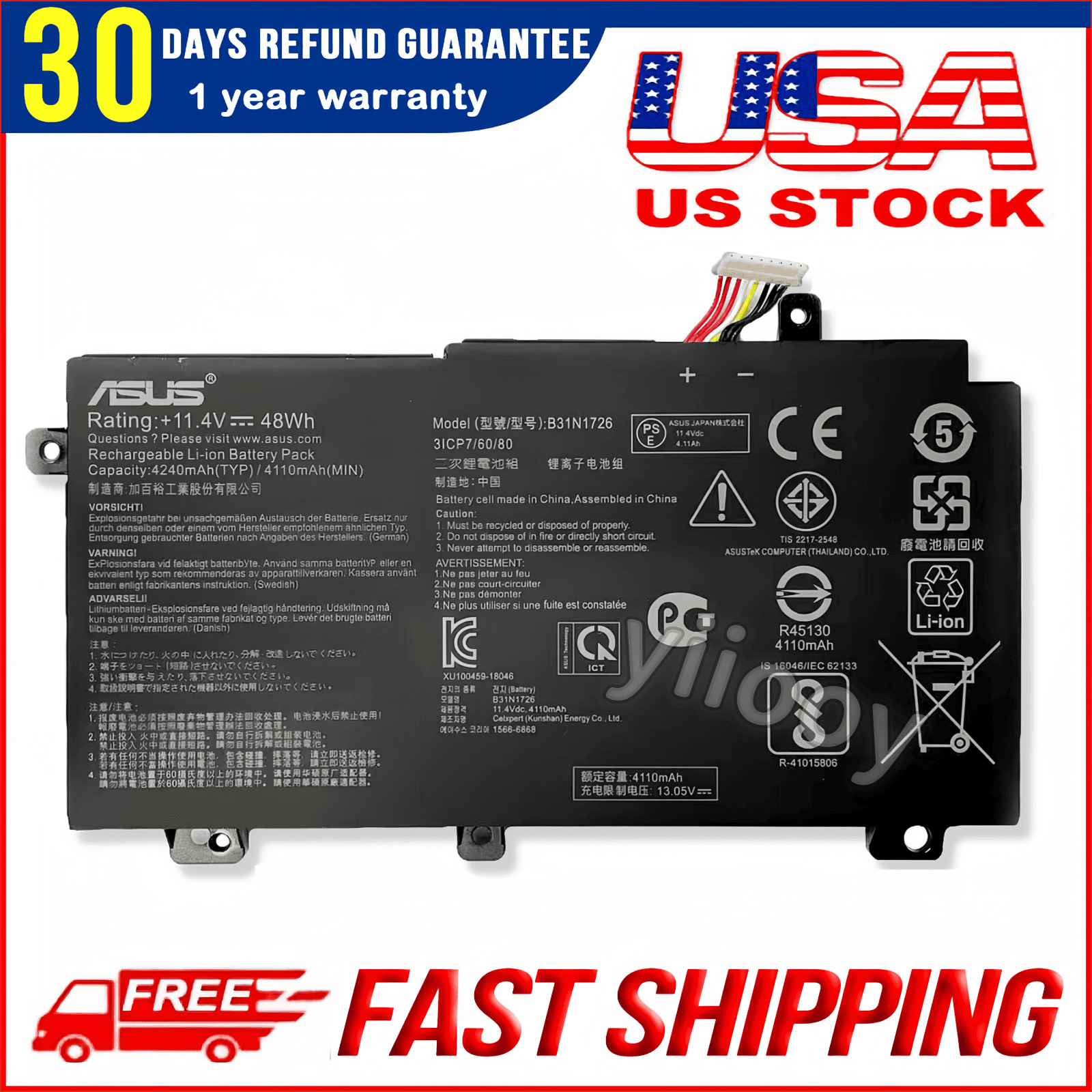 Genuine B31N1726 Battery FX505DT FX80GD For ASUS TUF Gaming A15 FA506IU FX504GD