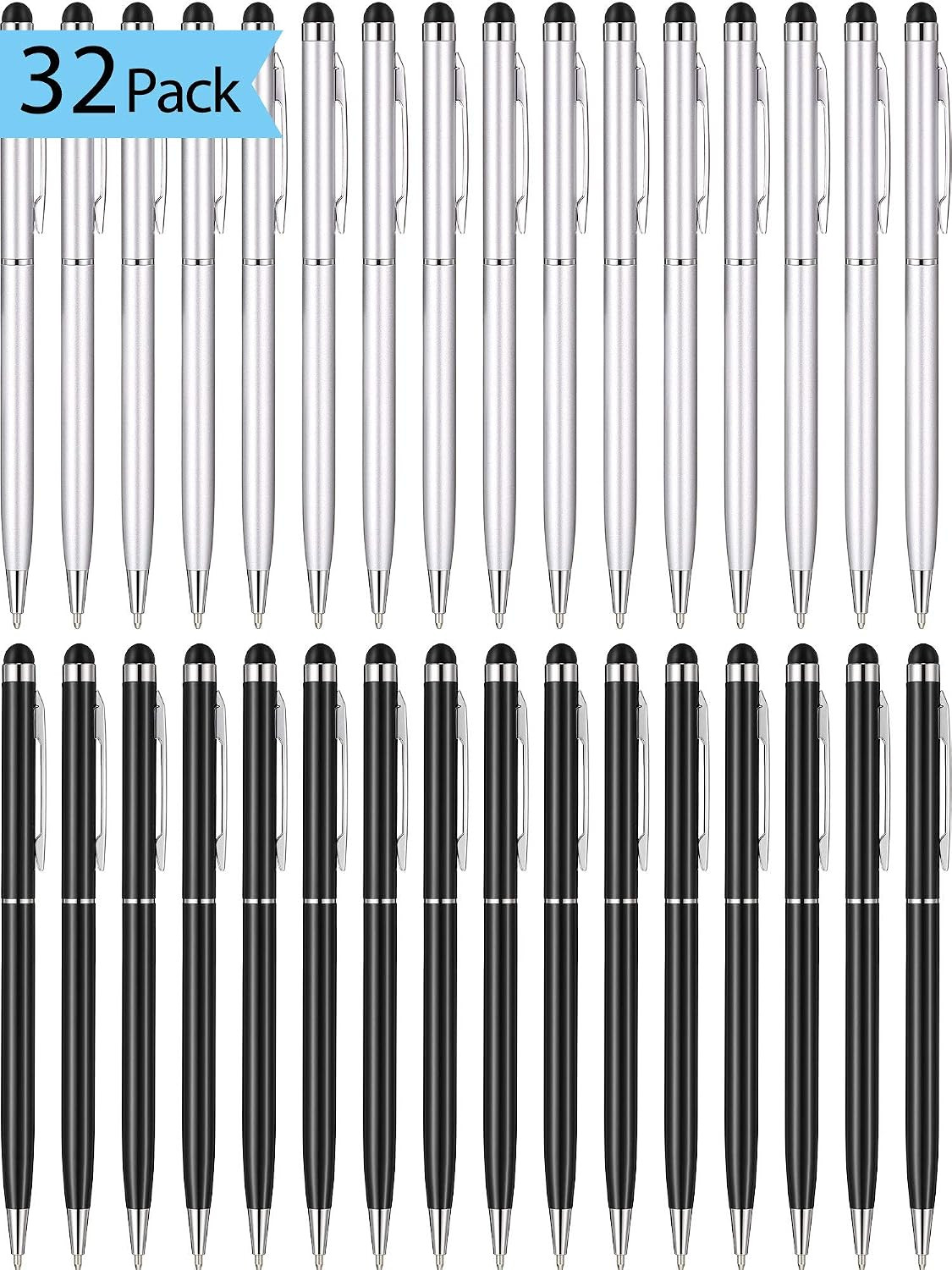 32 Pieces Stylus Pen for Touch Screens, 2 in 1 Universal Ballpoint Fine Tip