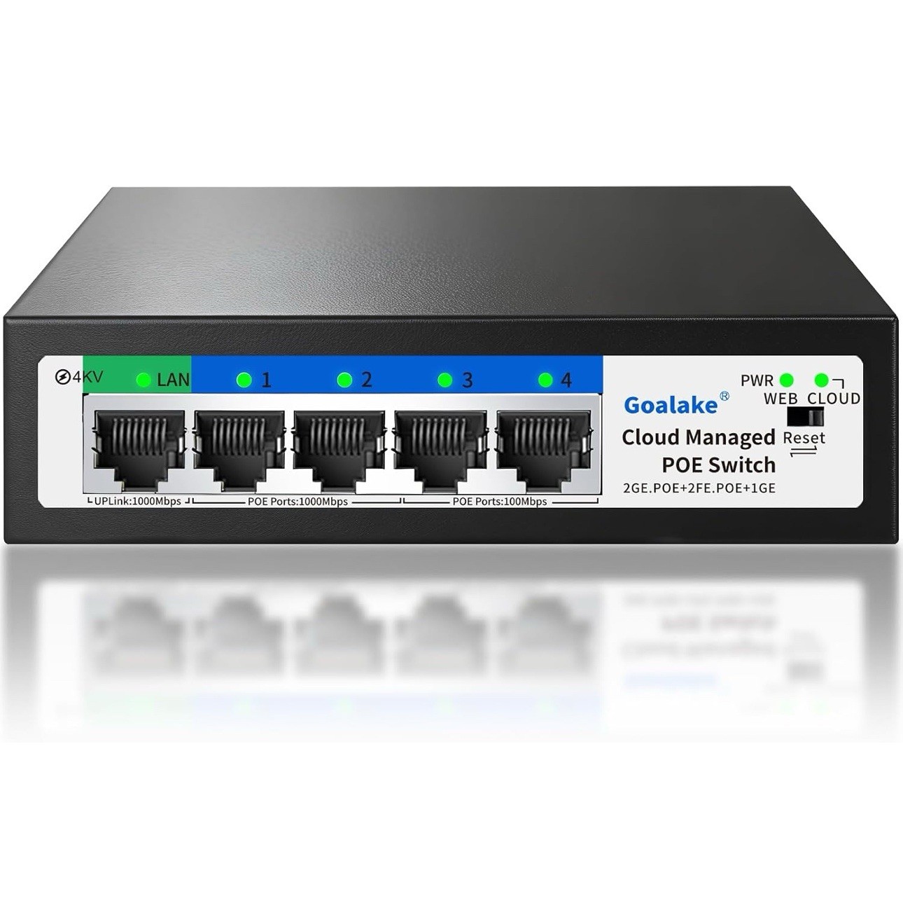 5-Port PoE Ethernet Switch, 4 PoE + 1 Uplink, VLAN QoS, Extend, Fanless