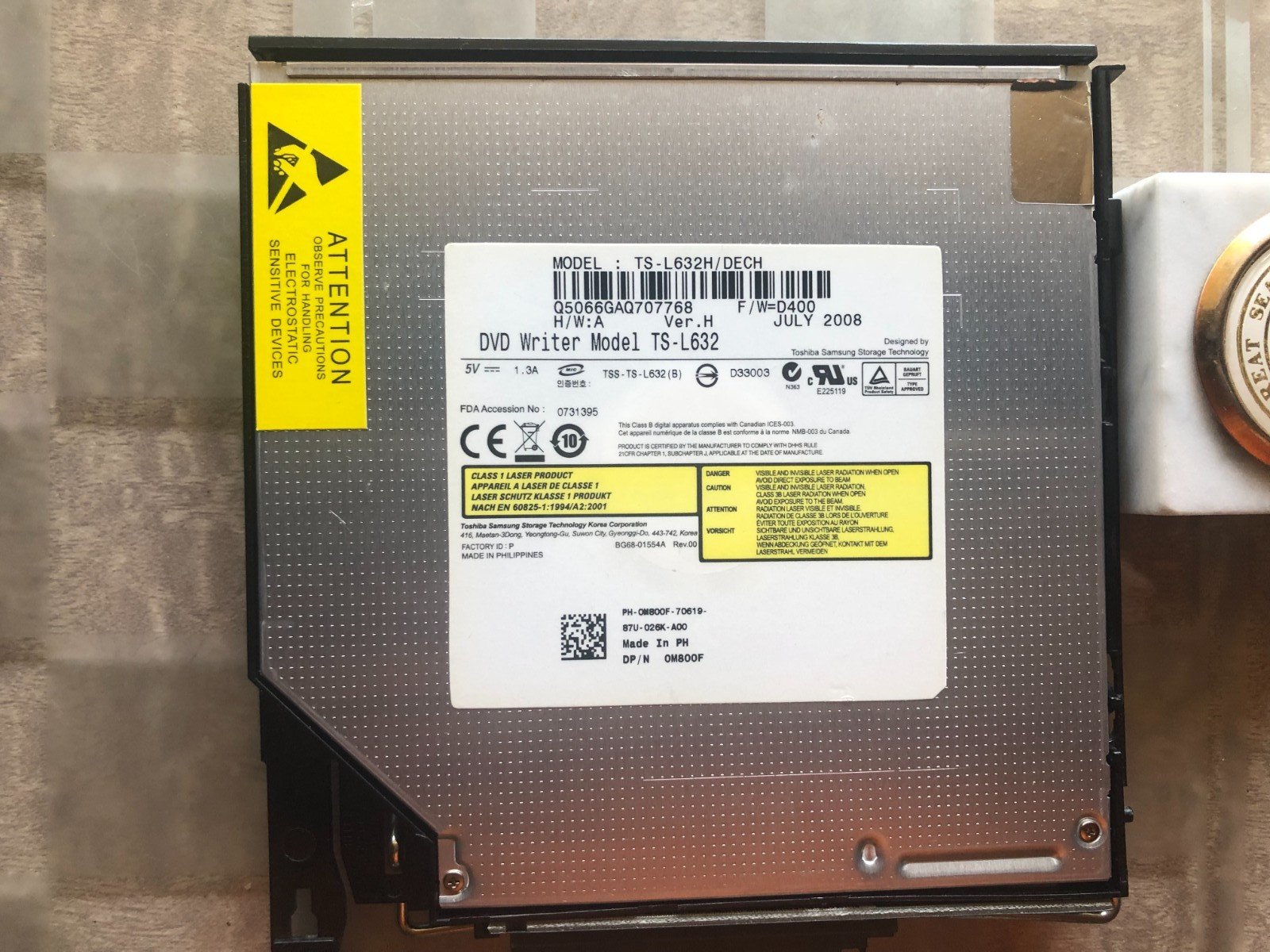 Dell PowerEdge 1850 1950 2650 2850 2950 2970 CD/DVD Burner RY466 w/Caddy Board