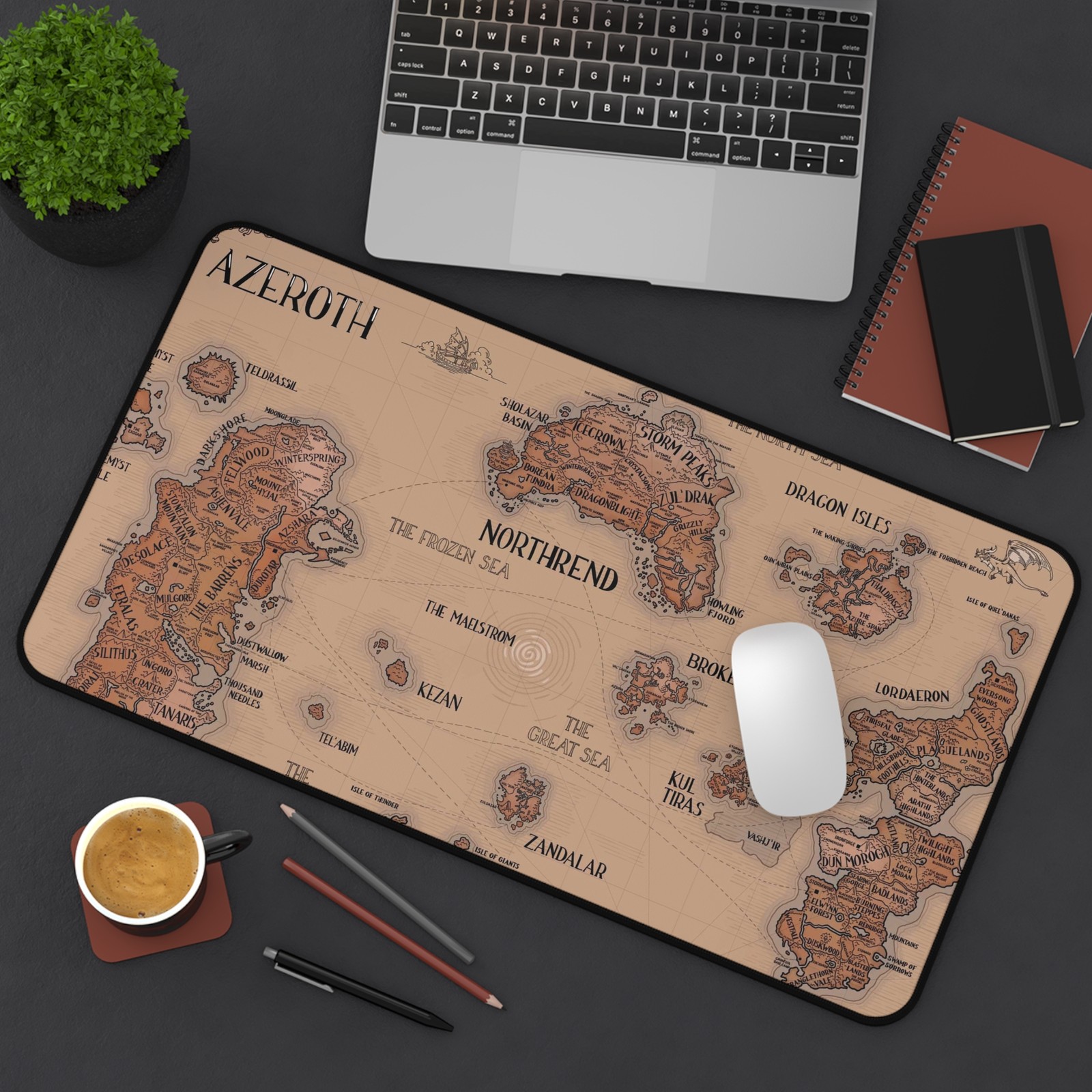 Azeroth WOW Fantasy Map Desk Mat | Vintage Game Map Mouse Pad