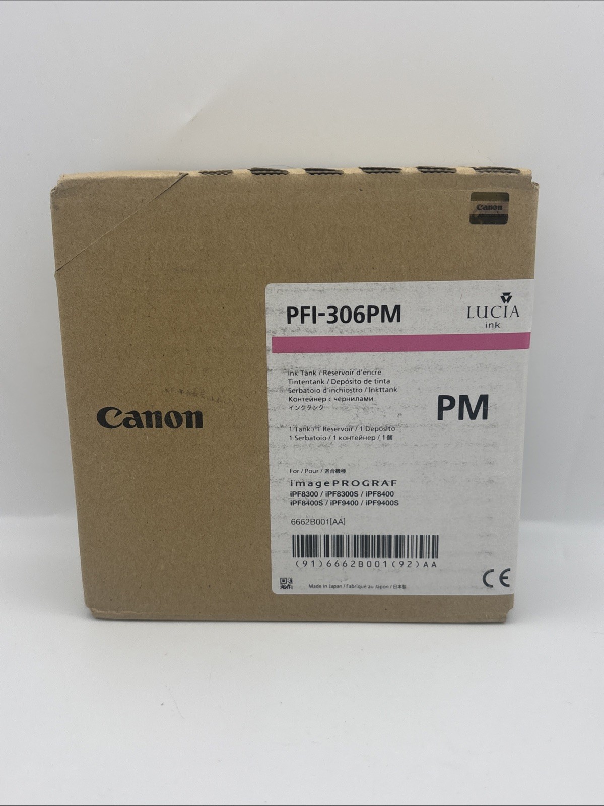 Canon PFI-306PM Pigment Ink Tank, 330ml Capacity, Photo Magenta, EXP 2019
