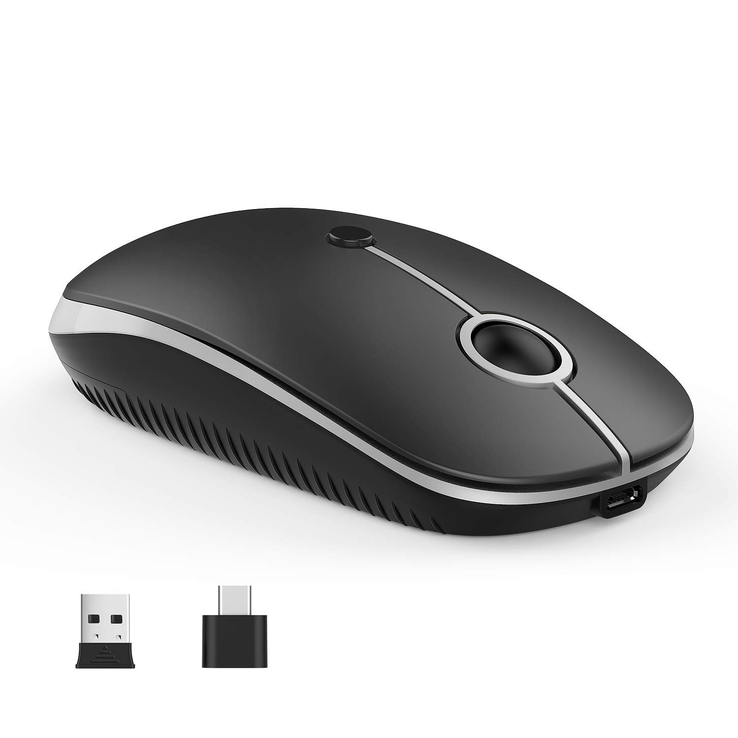 Type C Wireless Mouse, USB C MacBook Wireless Mouse, Black Silver