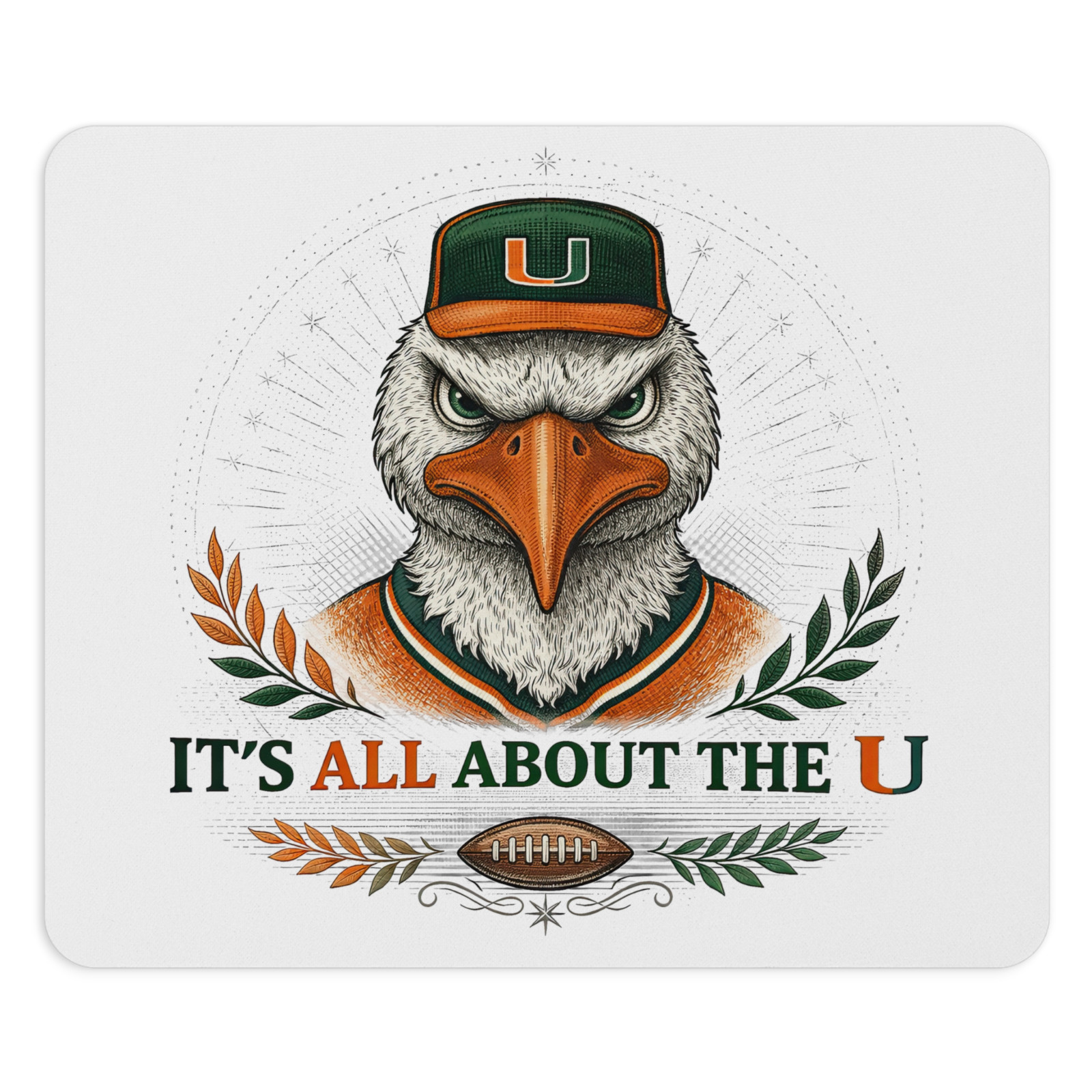 Miami Hurricanes Mouse Pad Sebastian Ibis NCAA 9.5x8 Non-Slip Rubber Desk Mat