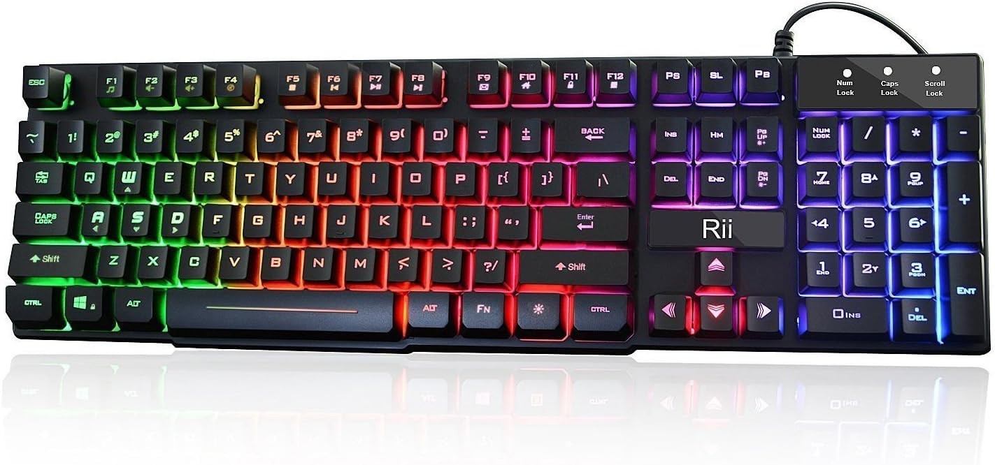 Rii RK100+ Multiple Color Rainbow LED Backlit Backlit/Black keys 