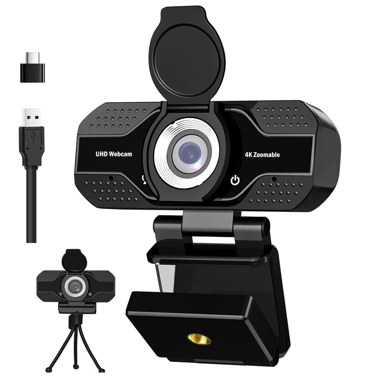 Webcam with Microphone, 2 Mics, 90° FOV, Computer Camera