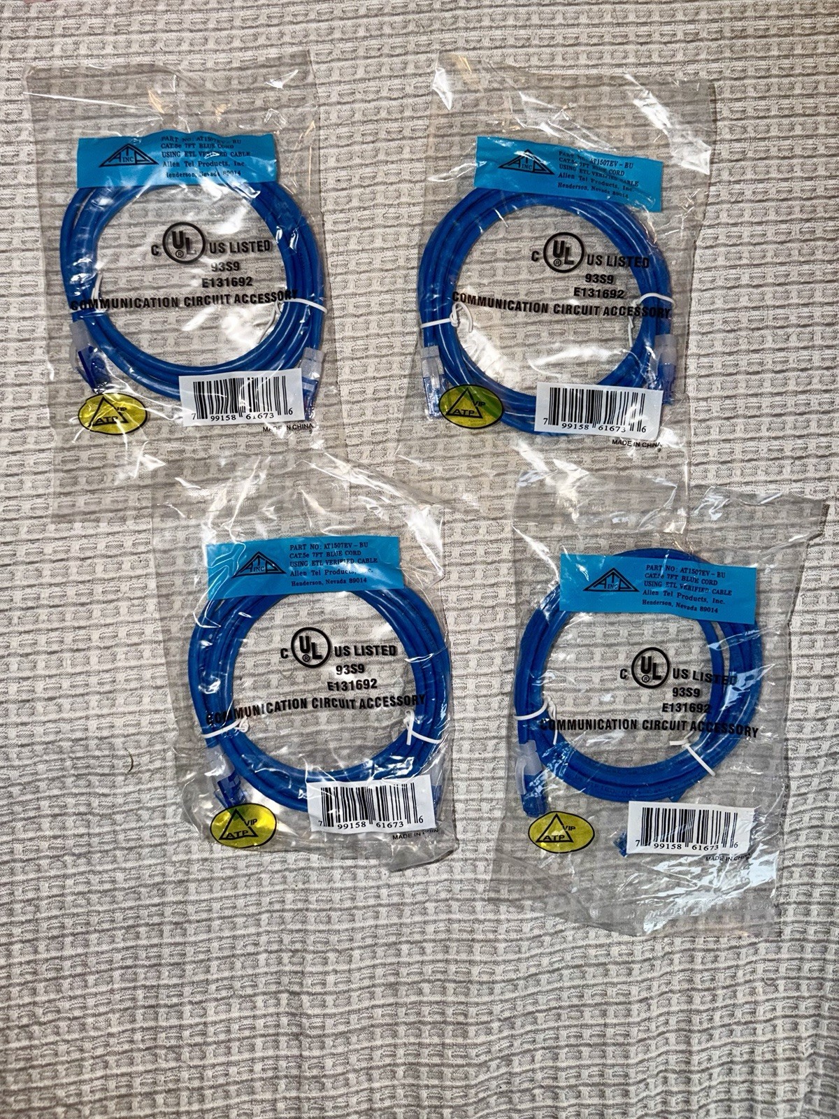 CAT5e Ethernet Cable 4 Pack 7ft Blue RJ45 Gigabit Network Patch Cord NEW