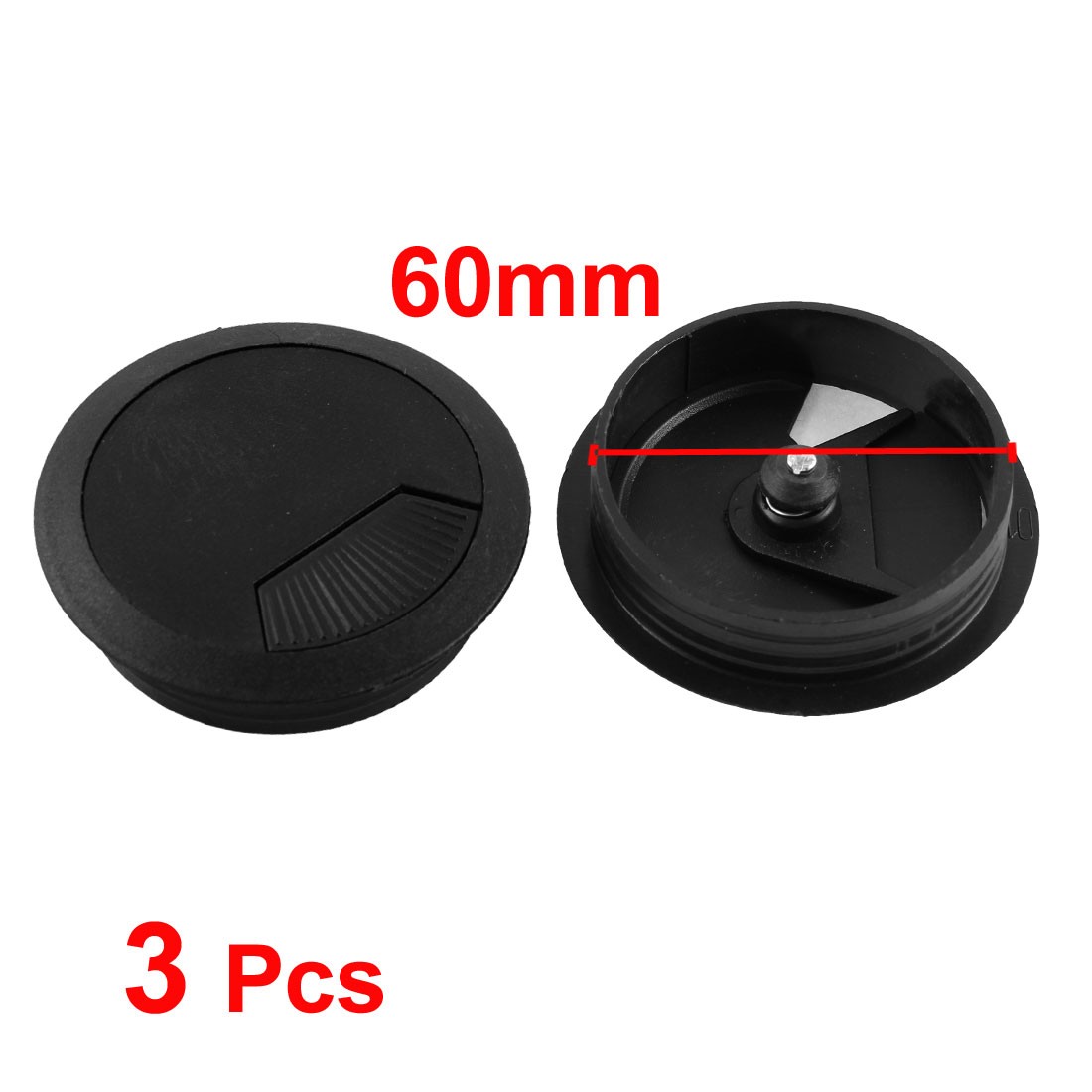 3 Pcs Office Computer Desk Cable Hole Covers Plastic Grommets Black 60mm
