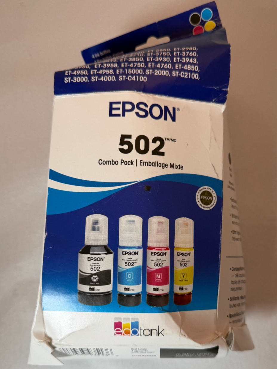Genuine Epson 502 Ink Combo Pack for ECO-TANK ET-2850 3850 4850 Printers-OEM-4PK