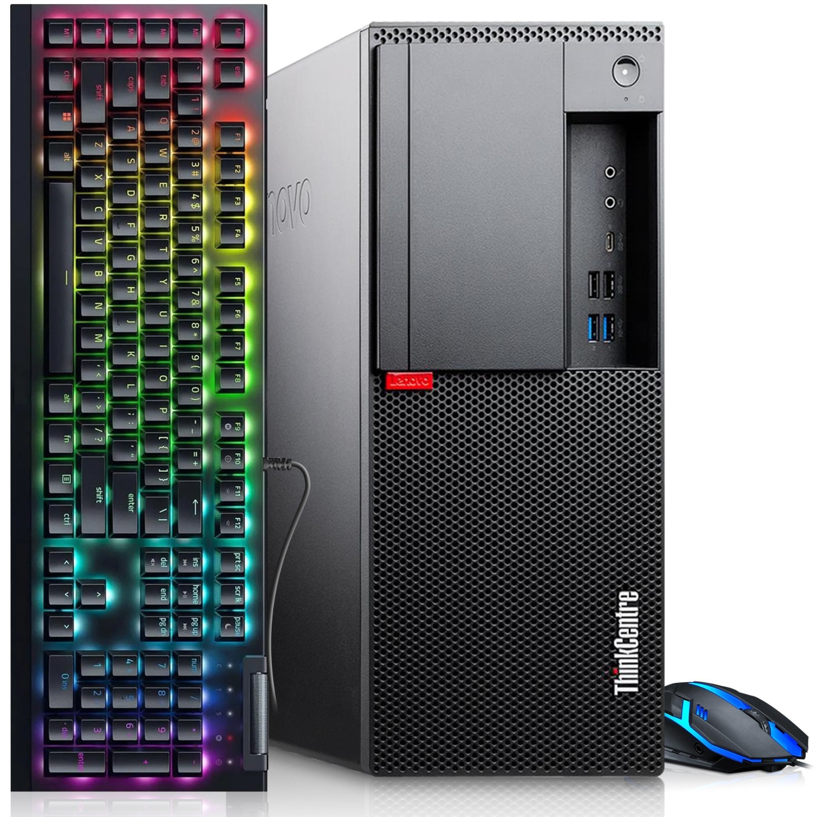 Lenovo M720 Gaming PC 32GB RAM 256GB SSD AMD RX-550 RGB-KB&M WiFi Windows 11 Pro