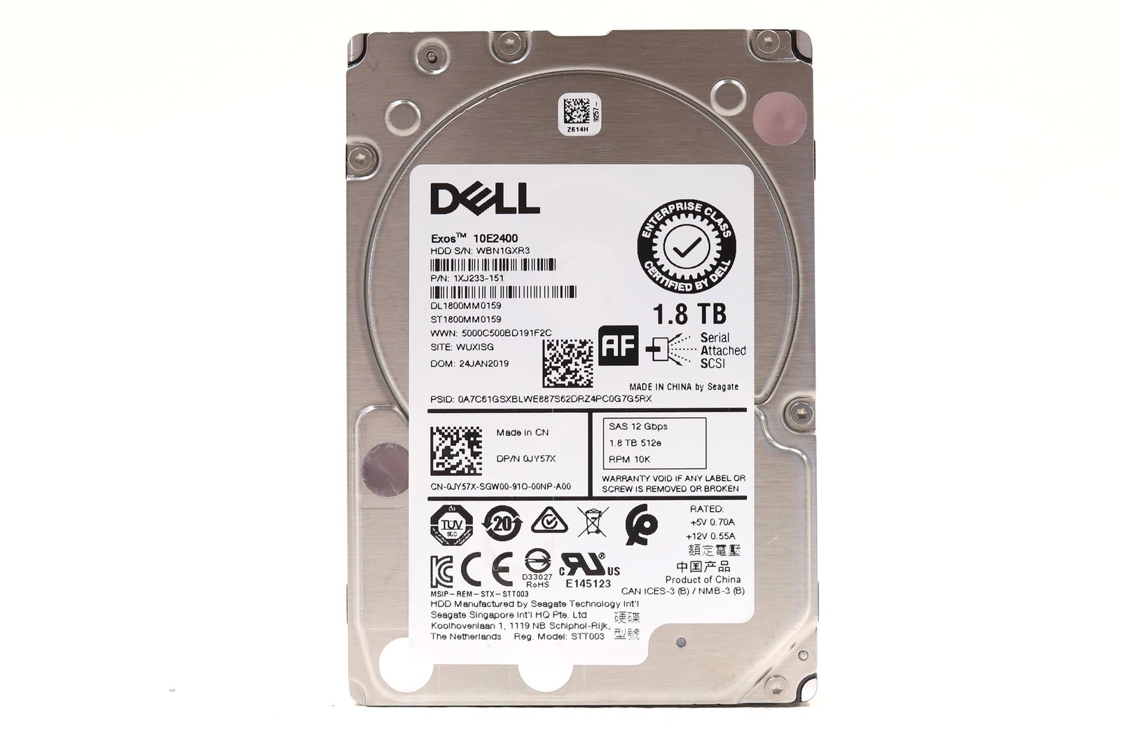 Dell ST1800MM0159 1.8TB 2.5" 12Gb/s 256MB 10K RPM SAS HDD Dell P/N: 0JY57X