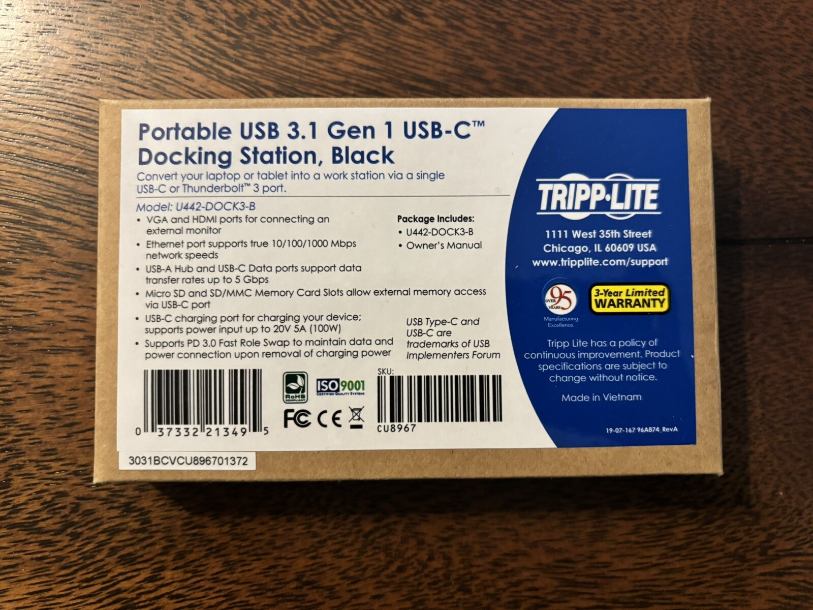 Tripp Lite U442-DOCK3-B Portable USB 3.1 Gen 1 USB-C Docking Station Black New