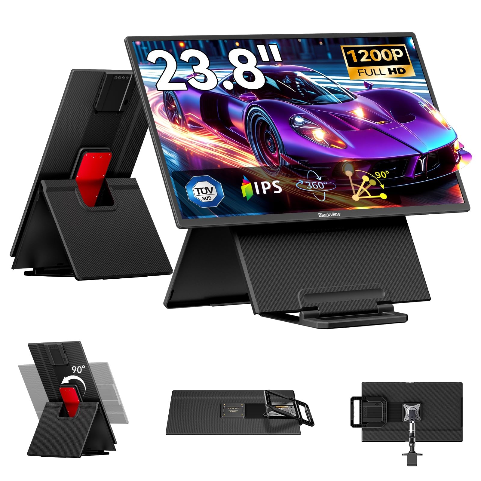 Blackview 24" Large Portable Monitor,1080P FHD 100Hz IPS Laptop 24", Black