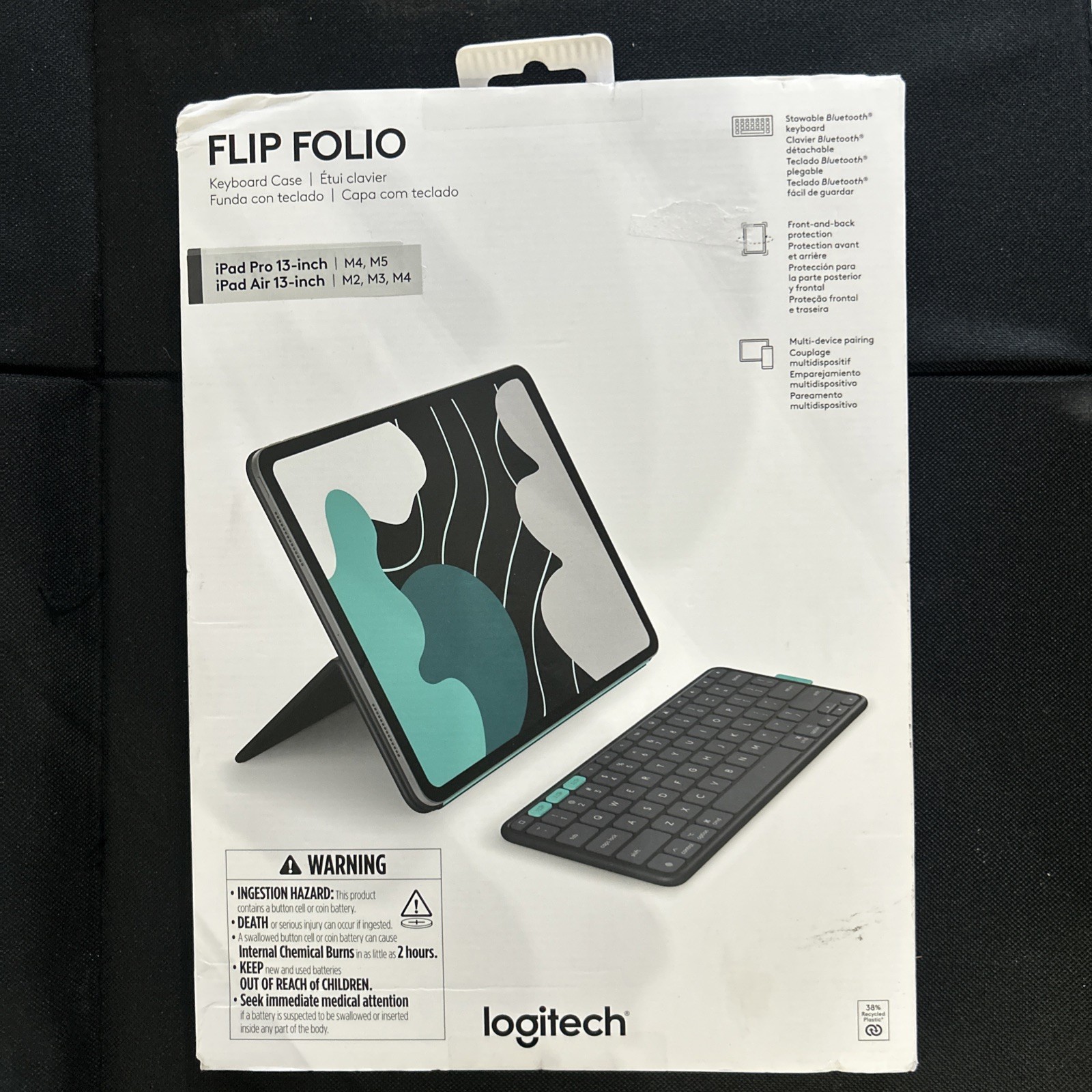 Logitech 13" Flip Folio for iPad Pro Air 13INCH: Plastic Tablet Case Solid Black