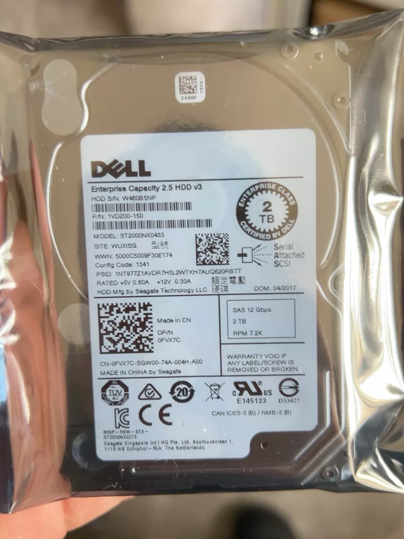 0FVX7C Dell ST2000NX0433 FVX7C 2TB 7.2K RPM 12Gb/s 2.5" SAS HDD Hard Drive