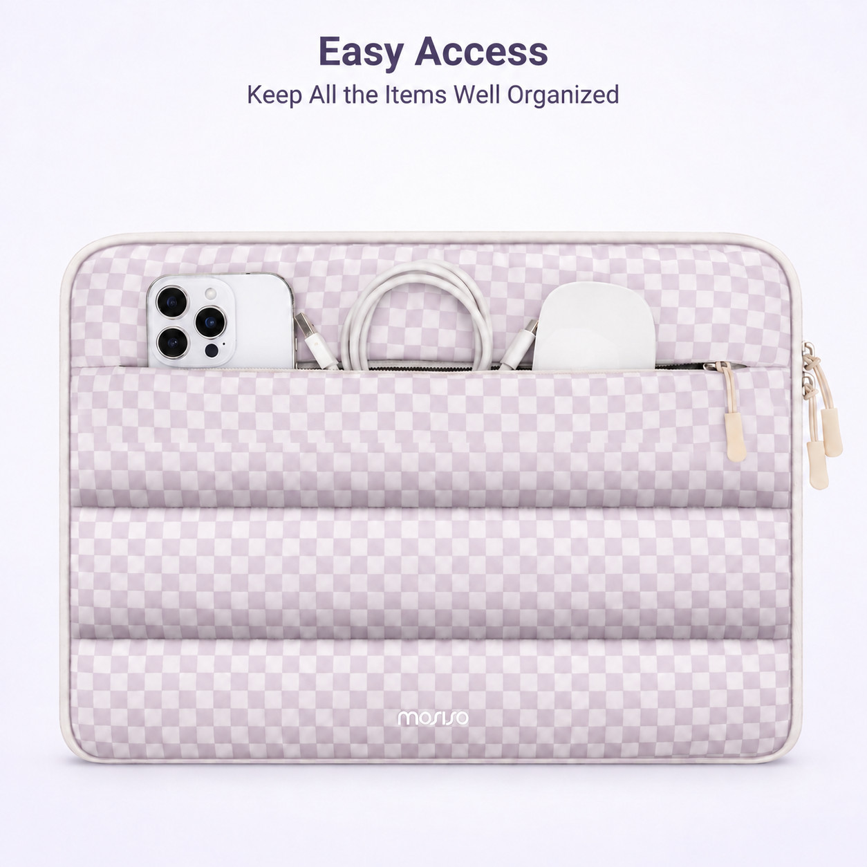 MOSISO 13-13.3" Puffy Laptop Sleeve Case Quilted Floral Bag Blue for MacBook