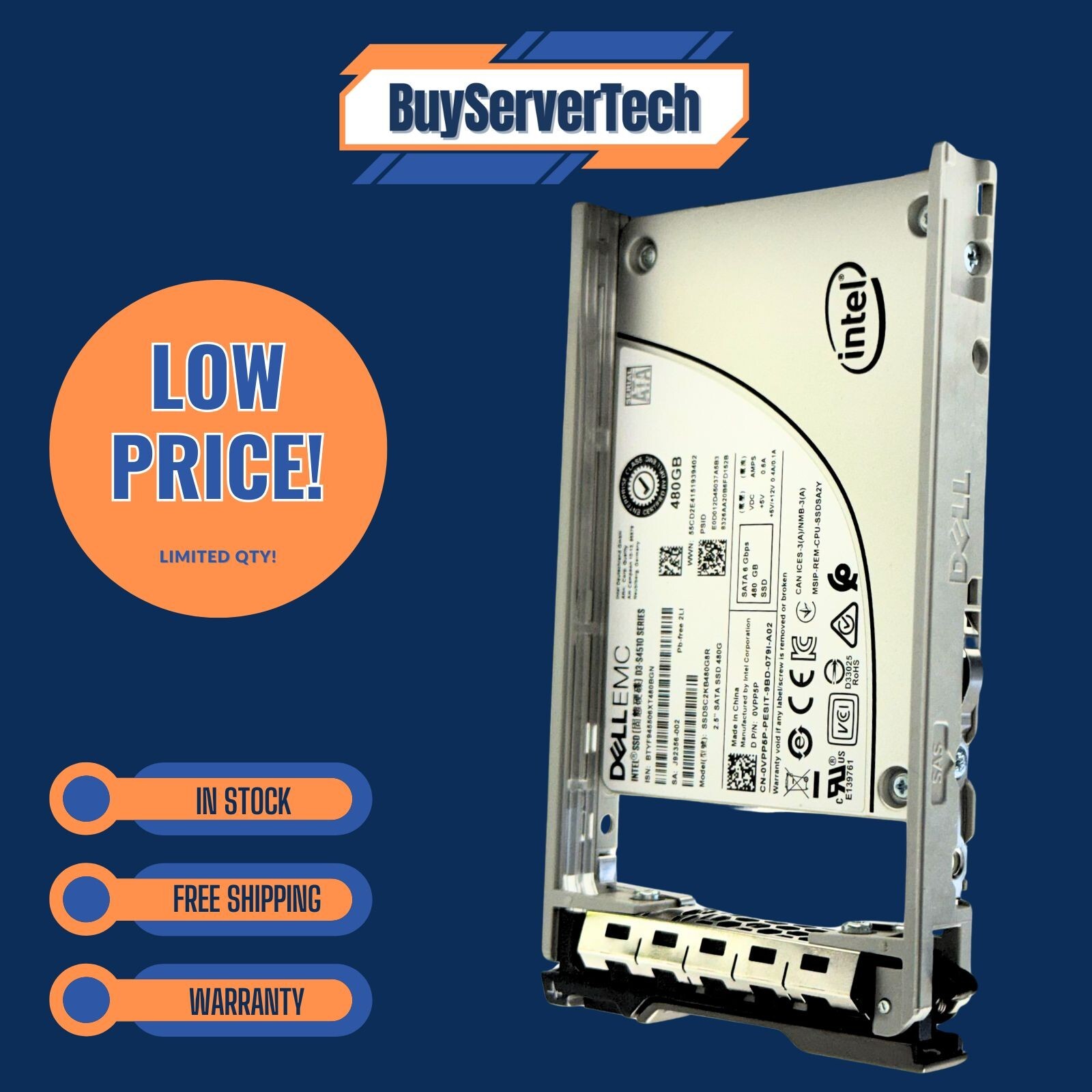 Dell 480GB 2.5" SATA 6Gb/s SSD VPP5P 0VPP5P SSDSC2KB480G8R Read Intensive SSD