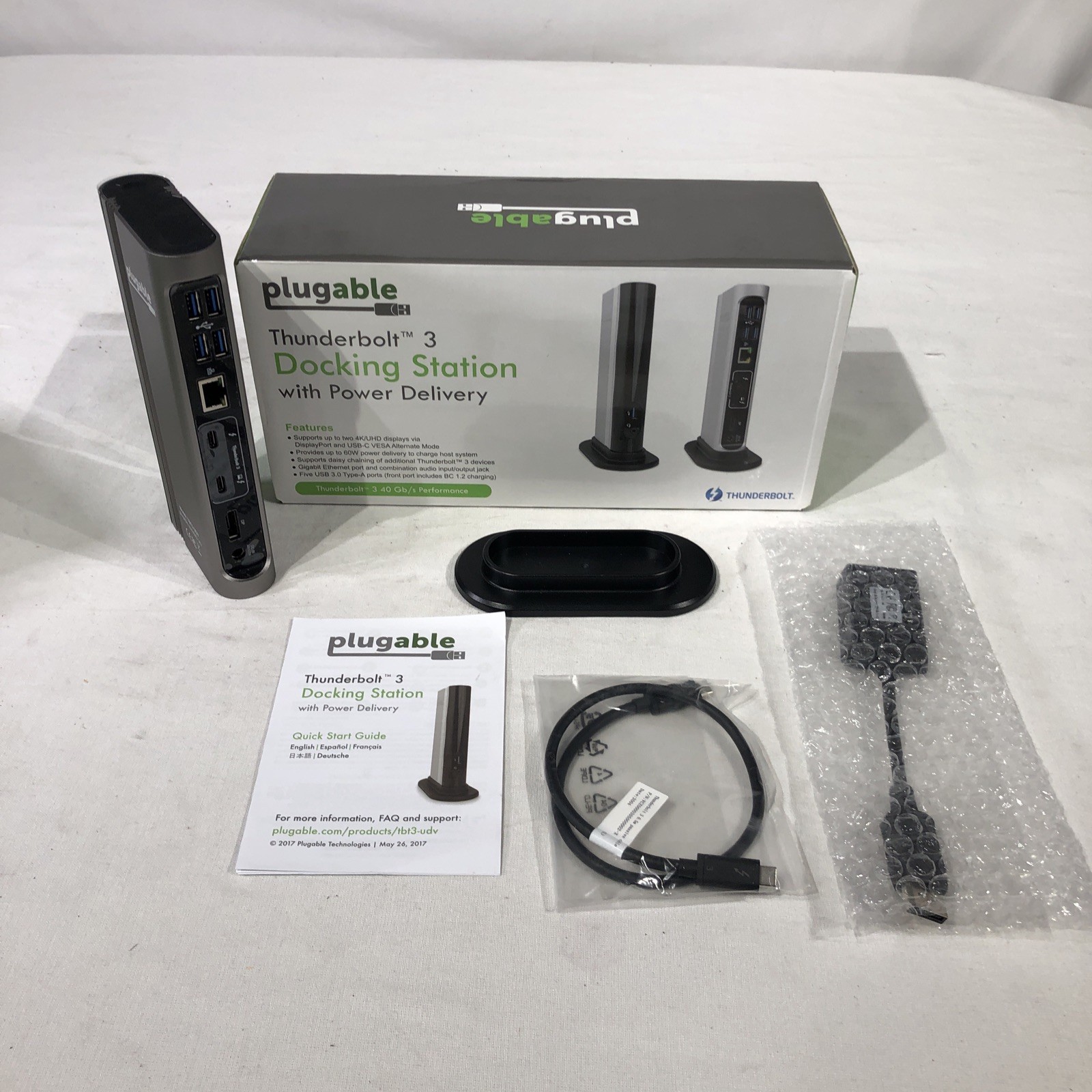 Plugable TBT3-UDV Universal USB-C Docking Station, W/ Stand ~ NO AC Adapter