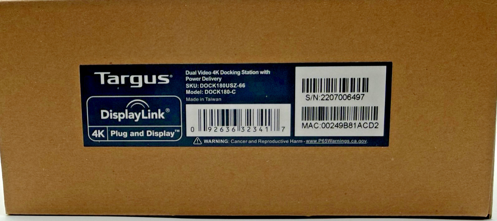 Targus DuaL Video 4K Docking Station Plug and Display DOCk 180-C New Sealed