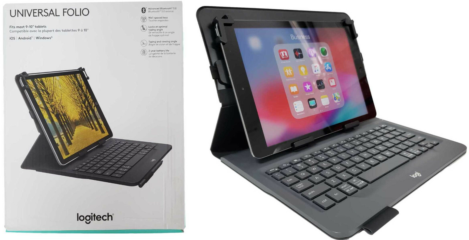 Logitech Universal Wireless Keyboard Folio Cover Case w/ Pencil Holder iPad 2019
