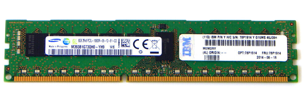 IBM 8GB 2Rx8 PC3L-10600R ECC Reg Server Memory 78P1914