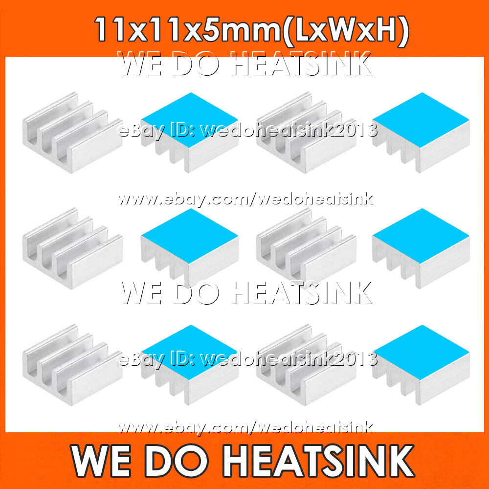 11x11x5mm Silver / Black Aluminum Heat Sink Radiator Cooler With Adhesive Tapes
