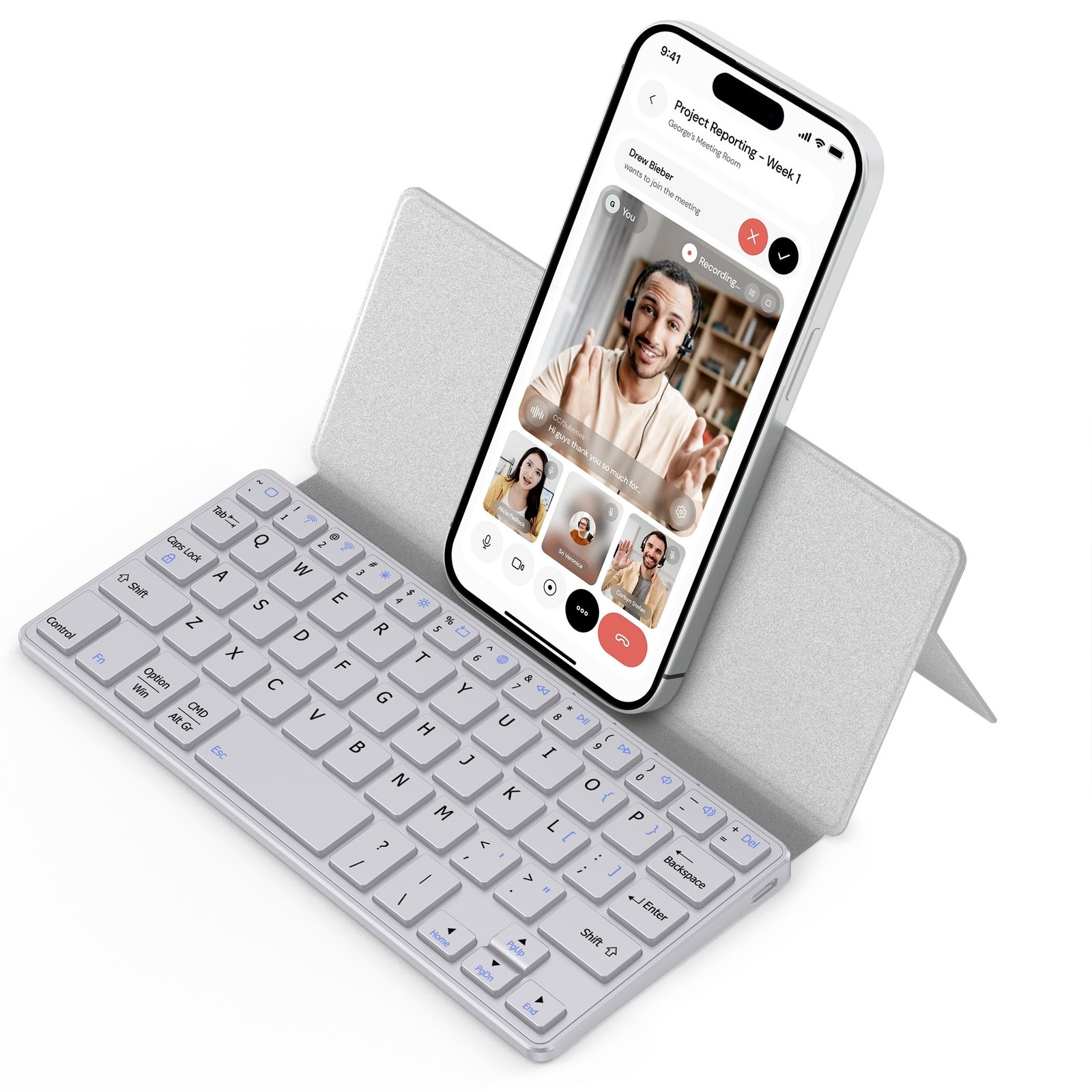 CACOE Wireless Keyboard with Stand, Mini for Cell Phone, Grey-2
