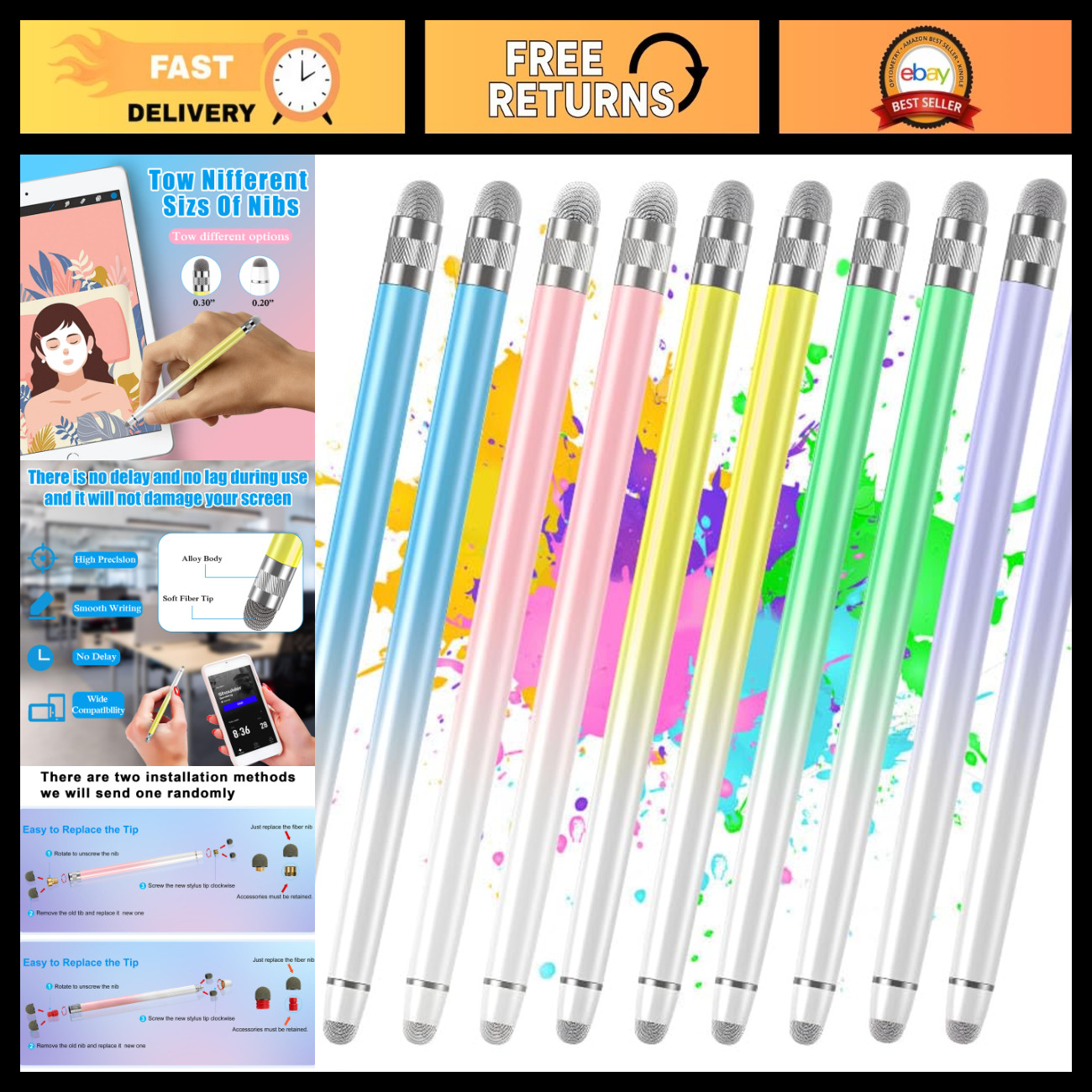 10PCS High Sensitivity Stylus Pens for Touchscreen Devices, Precision Drawing &