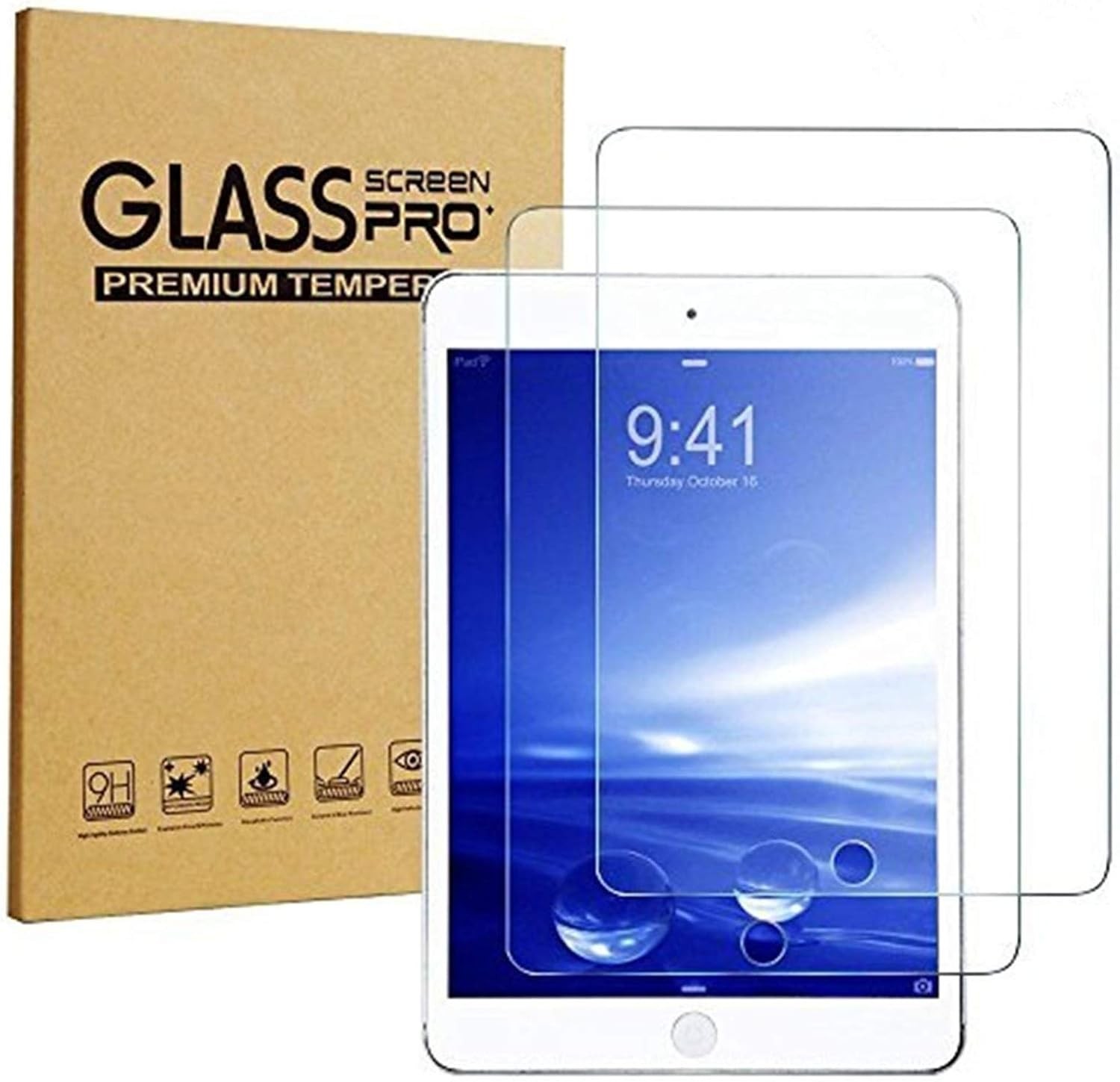 2-Pack Clear Tempered Glass Screen Protector for iPad Air/Air 2/Pro 9.7 Inch