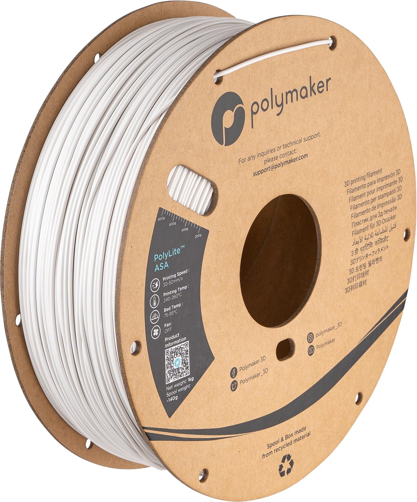 Filament 1.75mm White, 1kg 3D Printer Filament, Heat & Weather Resistant - 3D