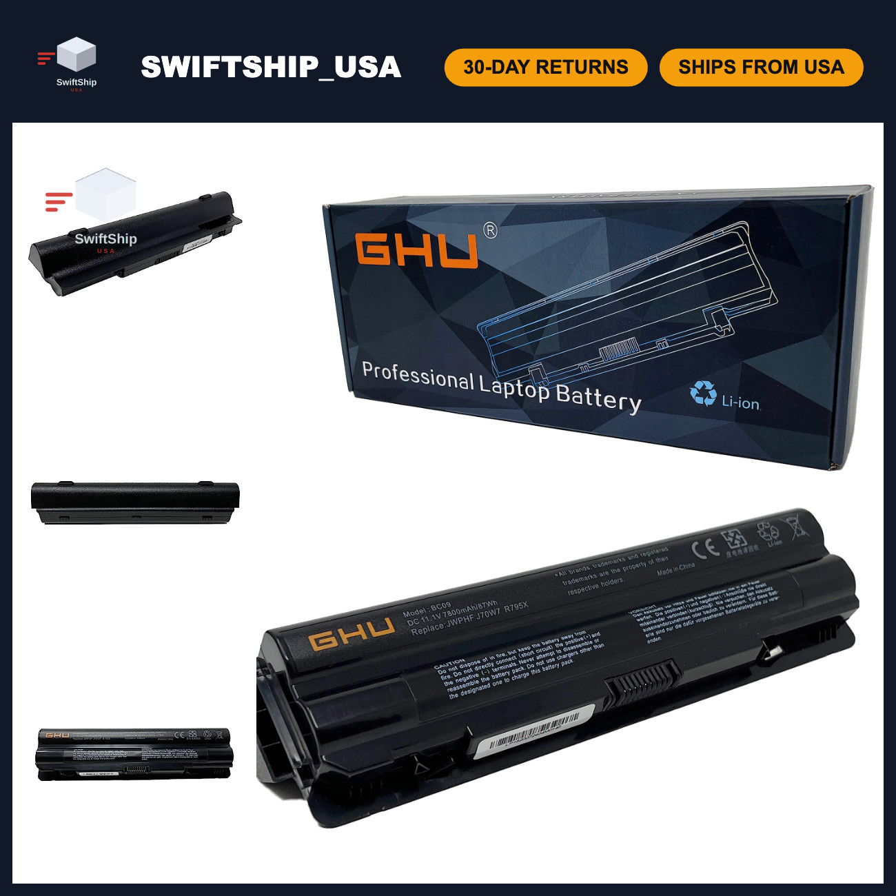High-Capacity 87Wh 9-Cell Laptop Battery for Dell XPS 14/15/17 - 7800mAh, 11.1V