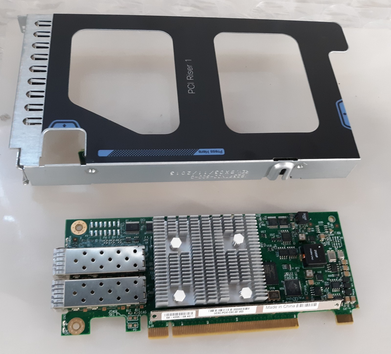 Cisco UCSC Fiber Network Card UCSC-PCIE-CSC-02 w/ PCIex16 Riser Card + Bracket