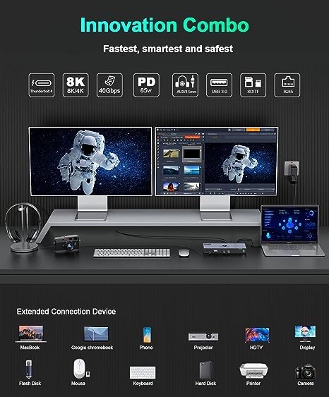 16 in 1 Universal USB C Thunderbolt 4 Docking Station Dual Monitor 4K or QGeeM