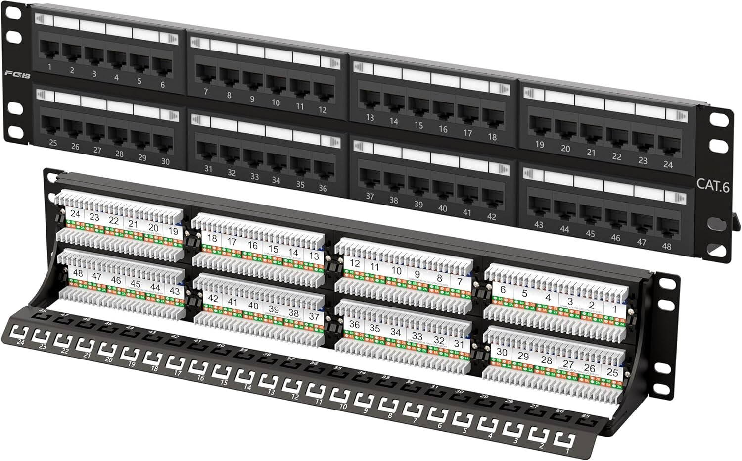 Premium CAT6 48 Port Patch Panel RJ45 Network Ethernet 19" Rack Mount 2U, New