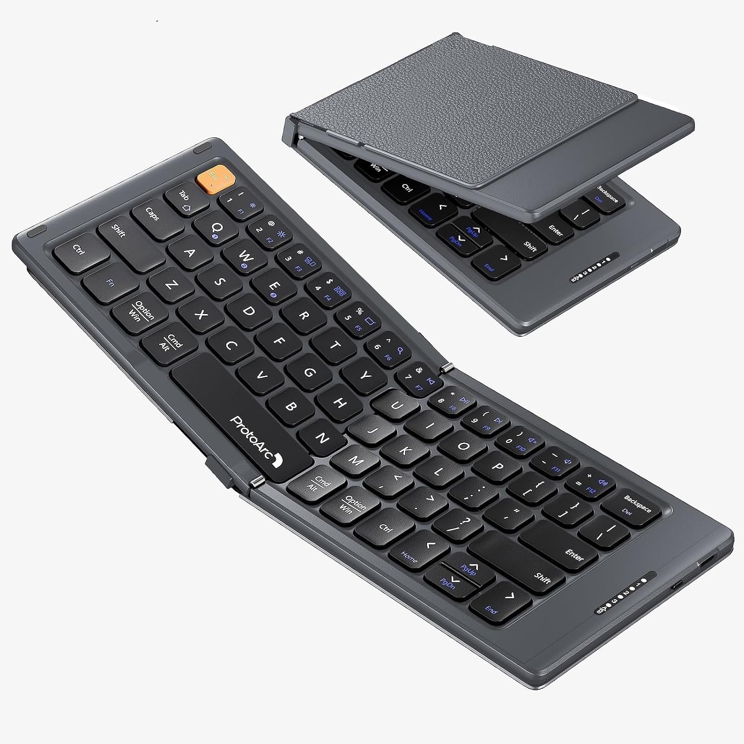 Foldable Compact Keyboard for Phone and Tablet, Gray | Pocket-Sized, PU Leather 