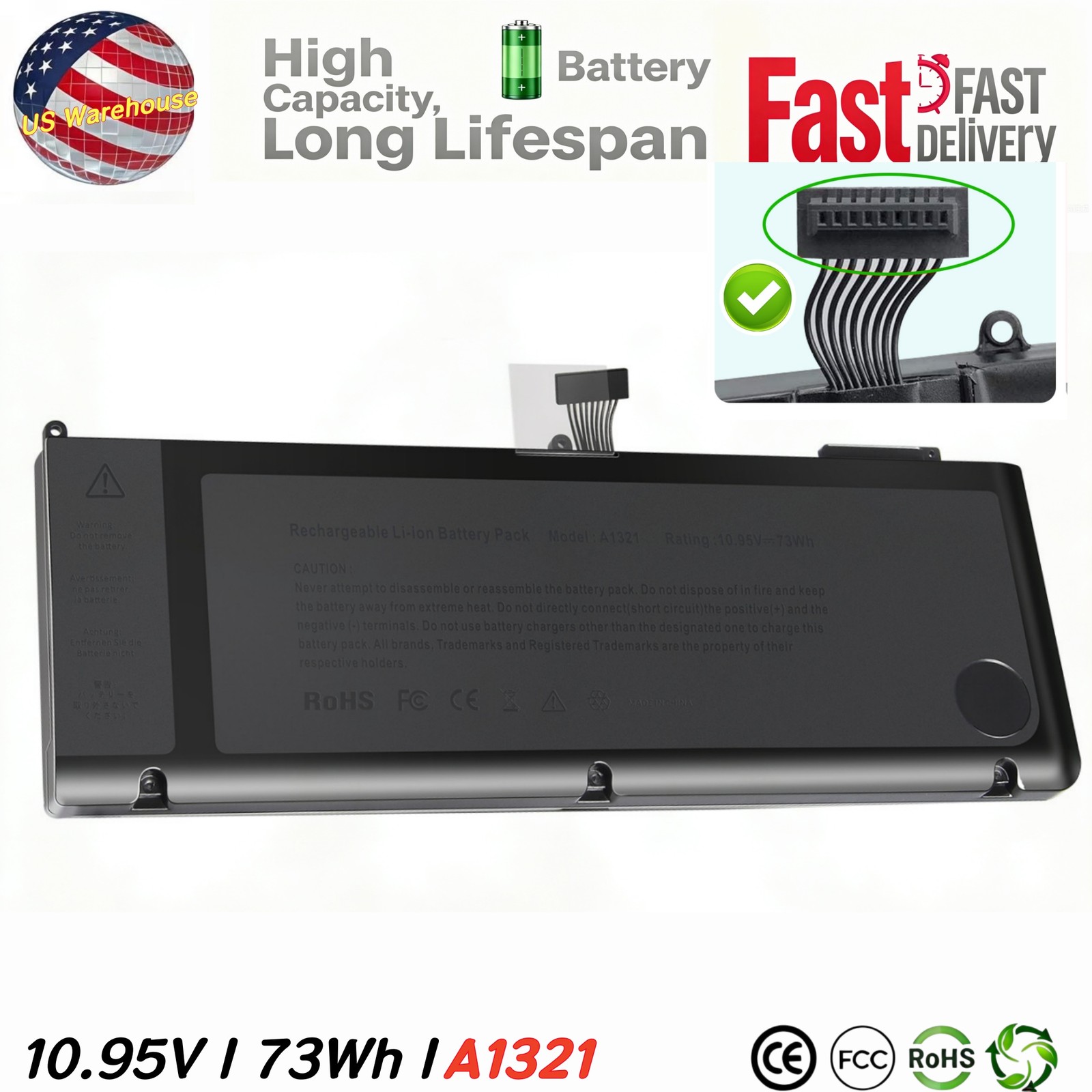 6Cell For Apple A1286 MacBook Pro15 Battery A1321 3ICP5/81/77-2 11.1V 020-6766-B