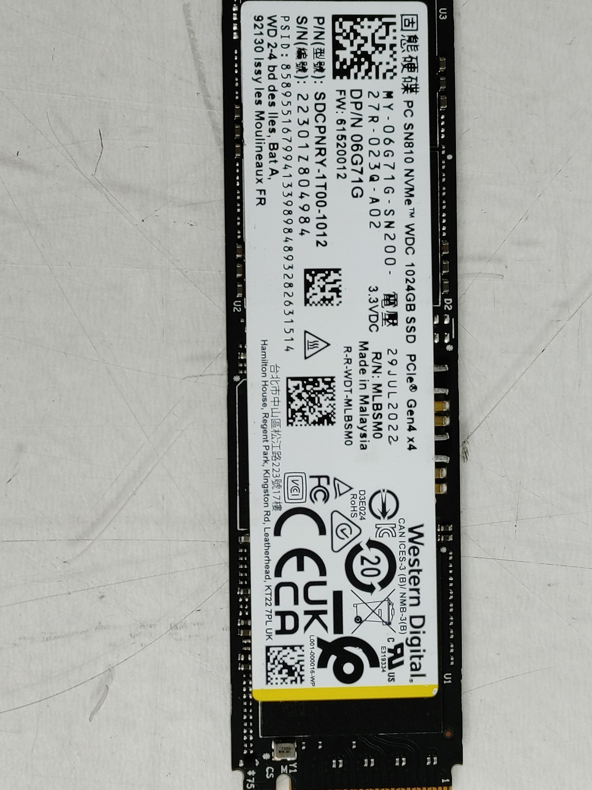 Western Digital SN810 SDCPNRY-1T00 1024GB PCI Express 80mm Solid State Drive