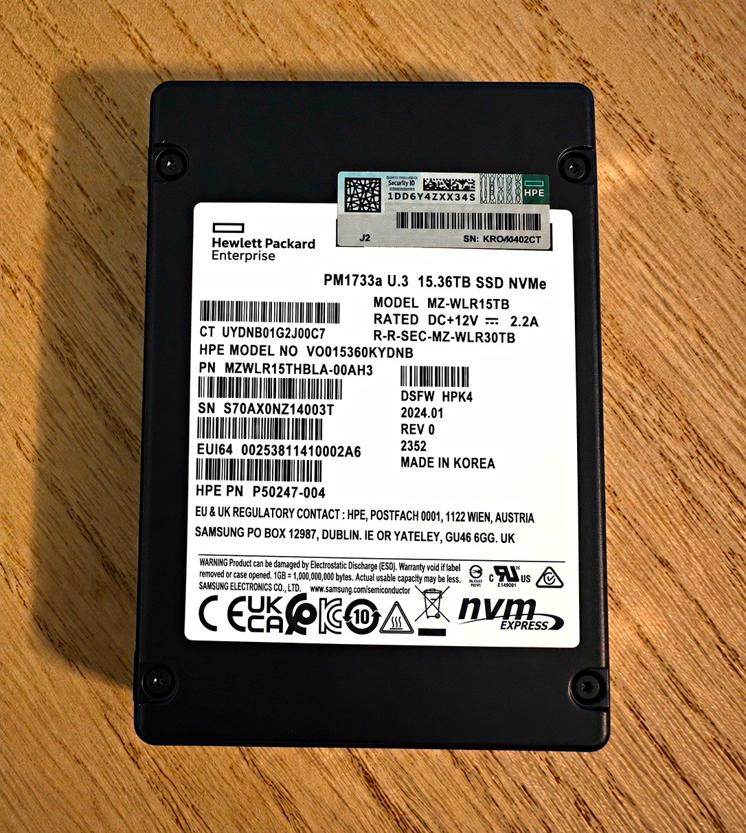 Samsung PM1733a 15.36TB U.3 NVMe PCIe Gen4 SSD HPE P50247-004 Enterprise