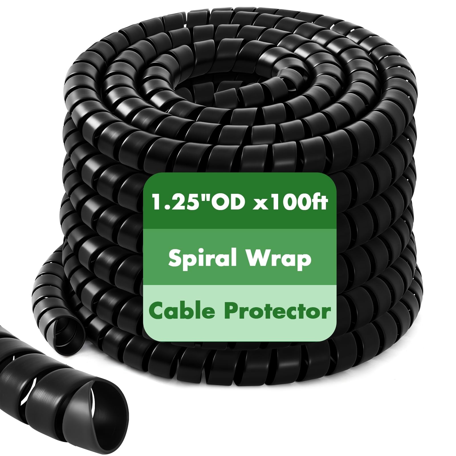 Innconee 1 Pcs Spiral Wrap Cable Protector, Safe 1.25" Od X 100' Pre Cut Leng...