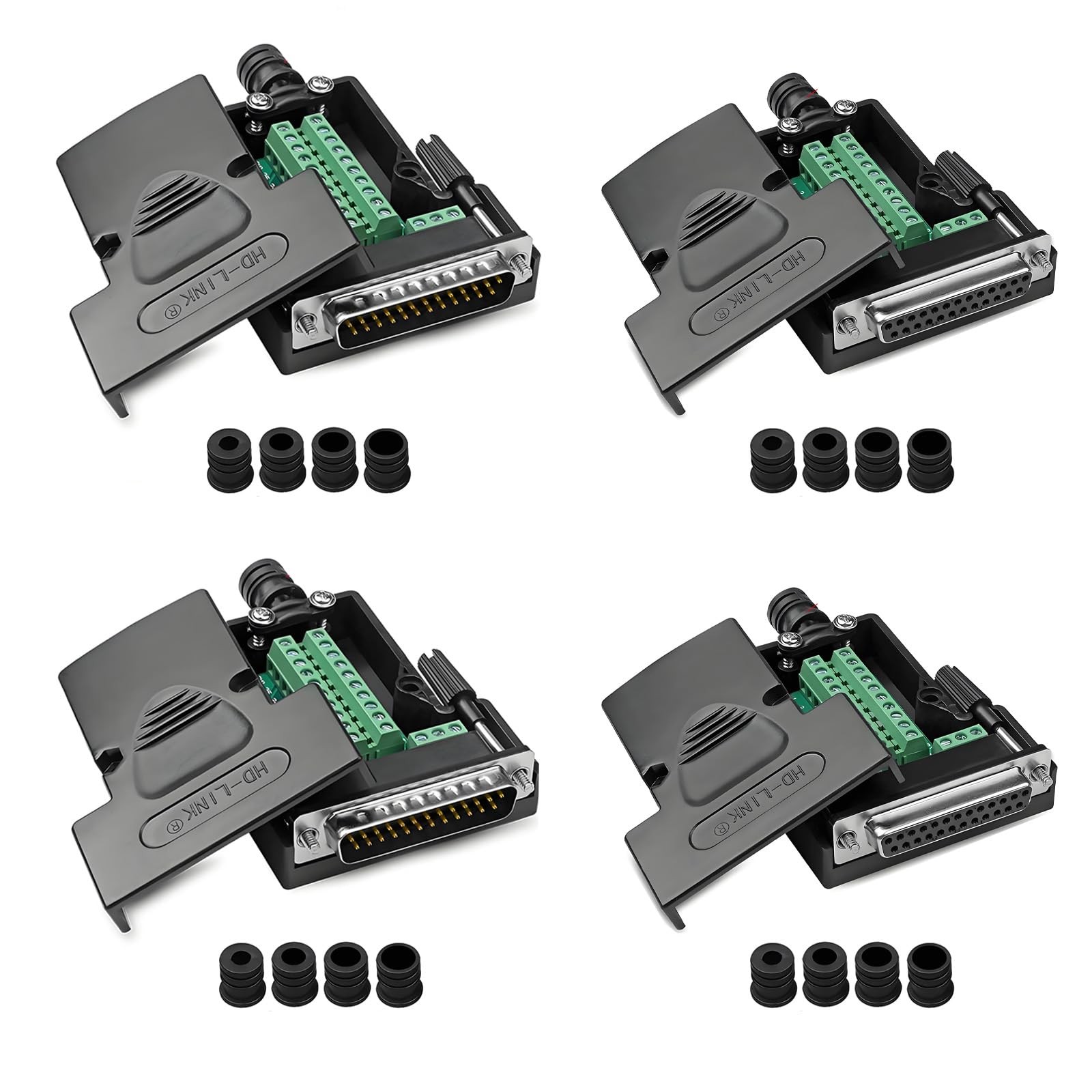 4 PCS DB25 Solderless Breakout Connector RS232 Serial Terminal Block With Case