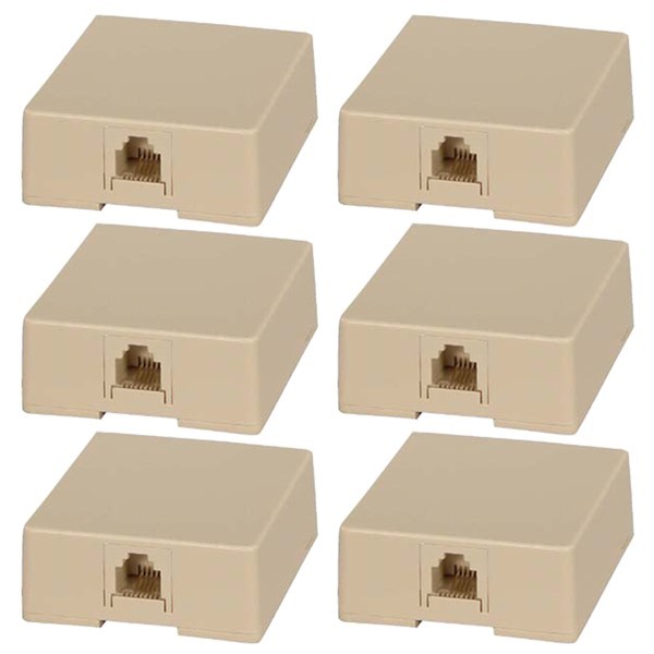 6 Pcs 1 Port RJ11 6P4C Jack Telephone Phone Line Wall Surface Mount Box Ivory