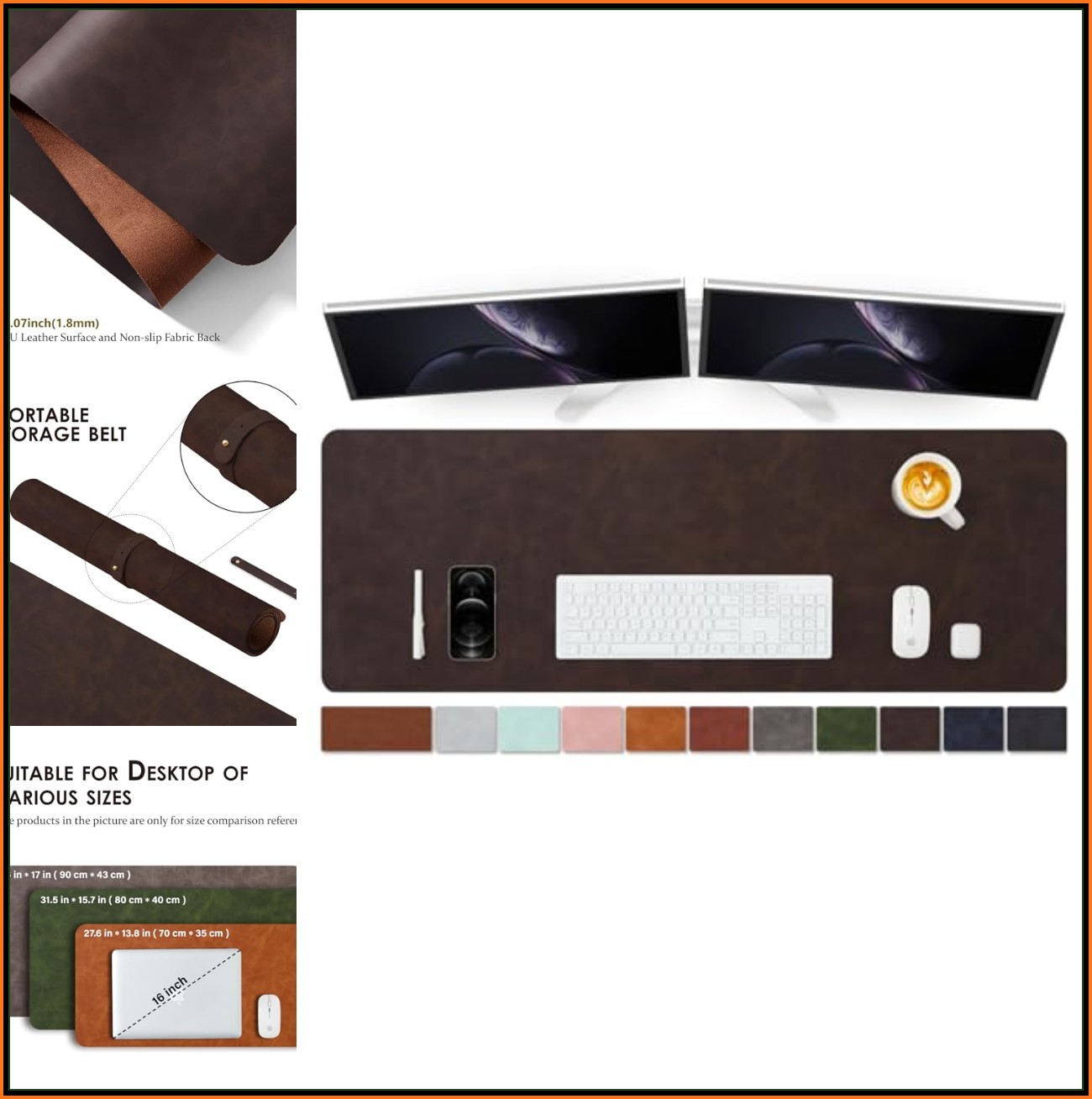 Distressed Leather Desk Mat 47.2"x17" Eco-Friendly Non-Slip Protection Espresso