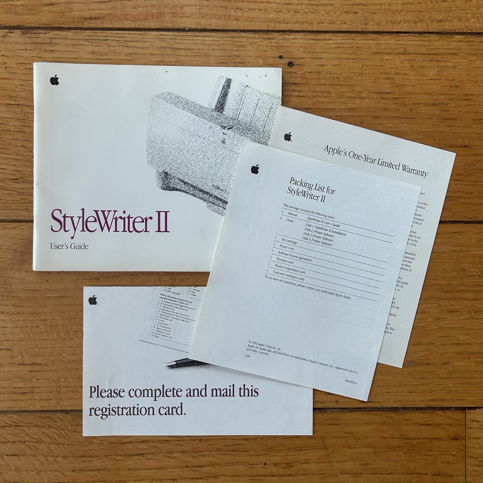 Apple StyleWriter II User's Guide + Original Paperwork