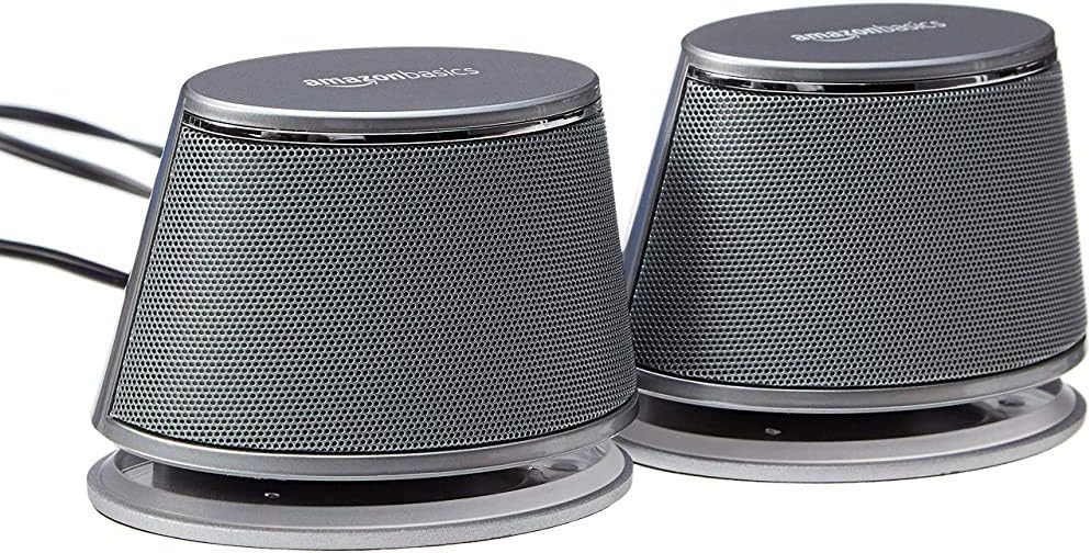 Amazon Basics USB Powered Computer Speakers with Dynamic Sound in Silver (A341)